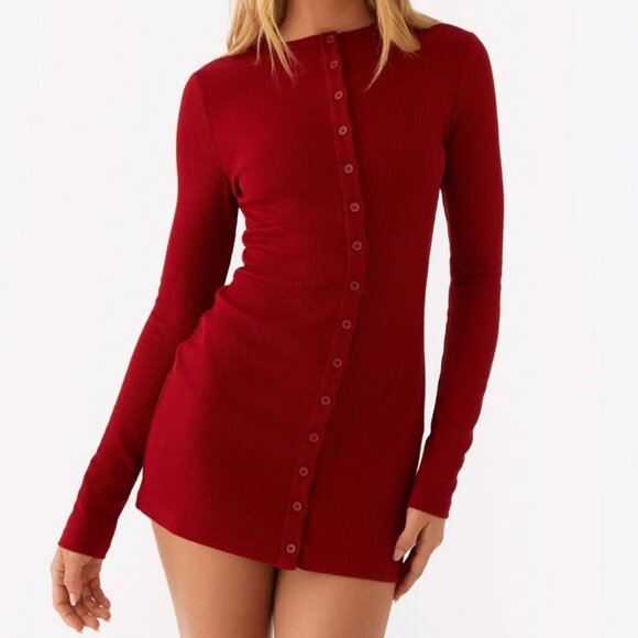 Peppermayo Blair Lonng Sleeve Mini Dress Red - Picture 2 of 7
